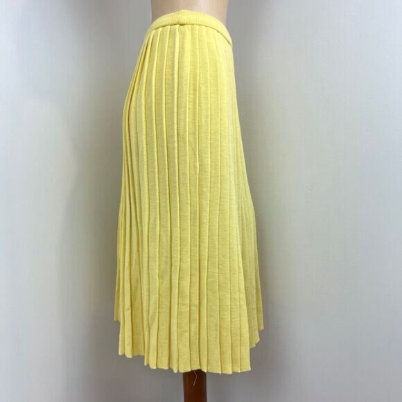 Vintage Women's XS Small High Waisted butter Yellow Accordion Pleated Midi Skirt - Picture 2 of 16